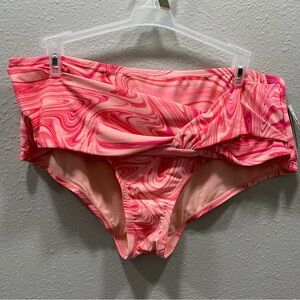 Time And Tru Swim Bikini Twist Front Bottom Only Mid Rise Pink Neón 1X 16w-18w